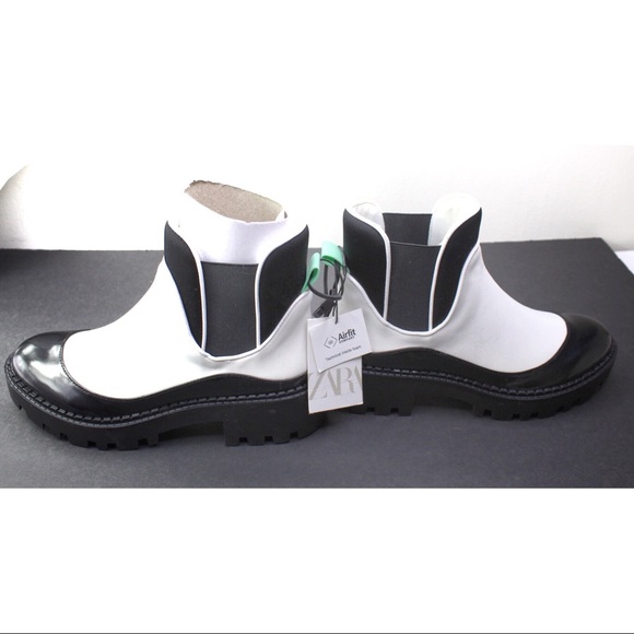 Zara White Low Heeled Chunky Boots Contrast Piping - Picture 11 of 13